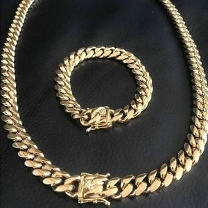 14k gold Cuban link chain and bracelet set